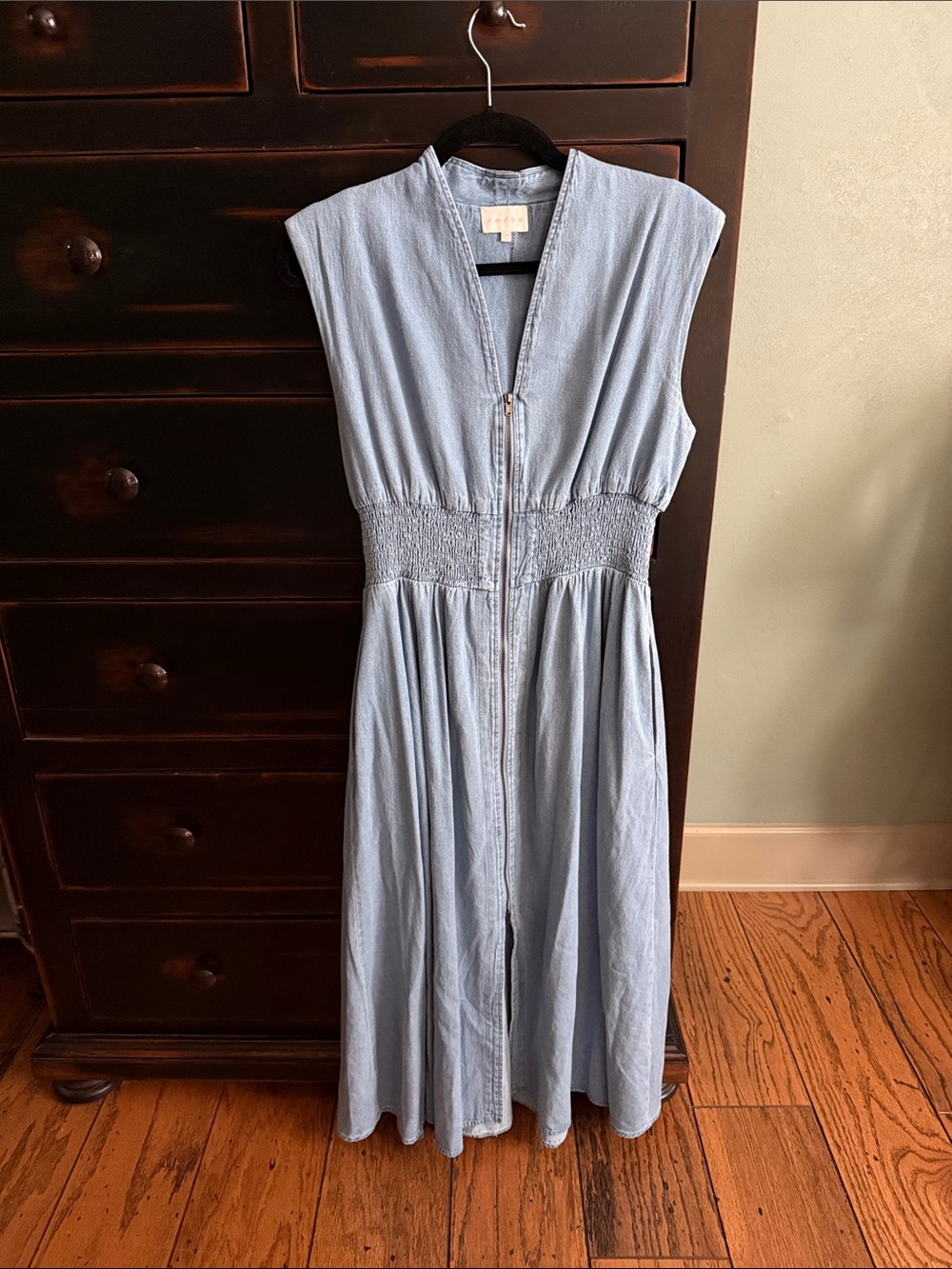entro chambray Sleeveless Maxi Dress with Front Zip